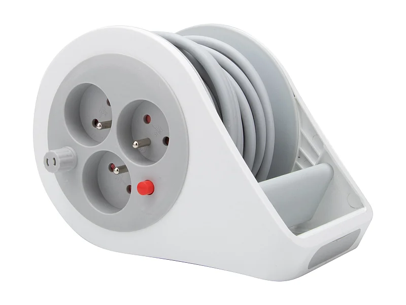 Mini enrouleur design 3 prises 2P+T - 7m - Gris - Zenitech