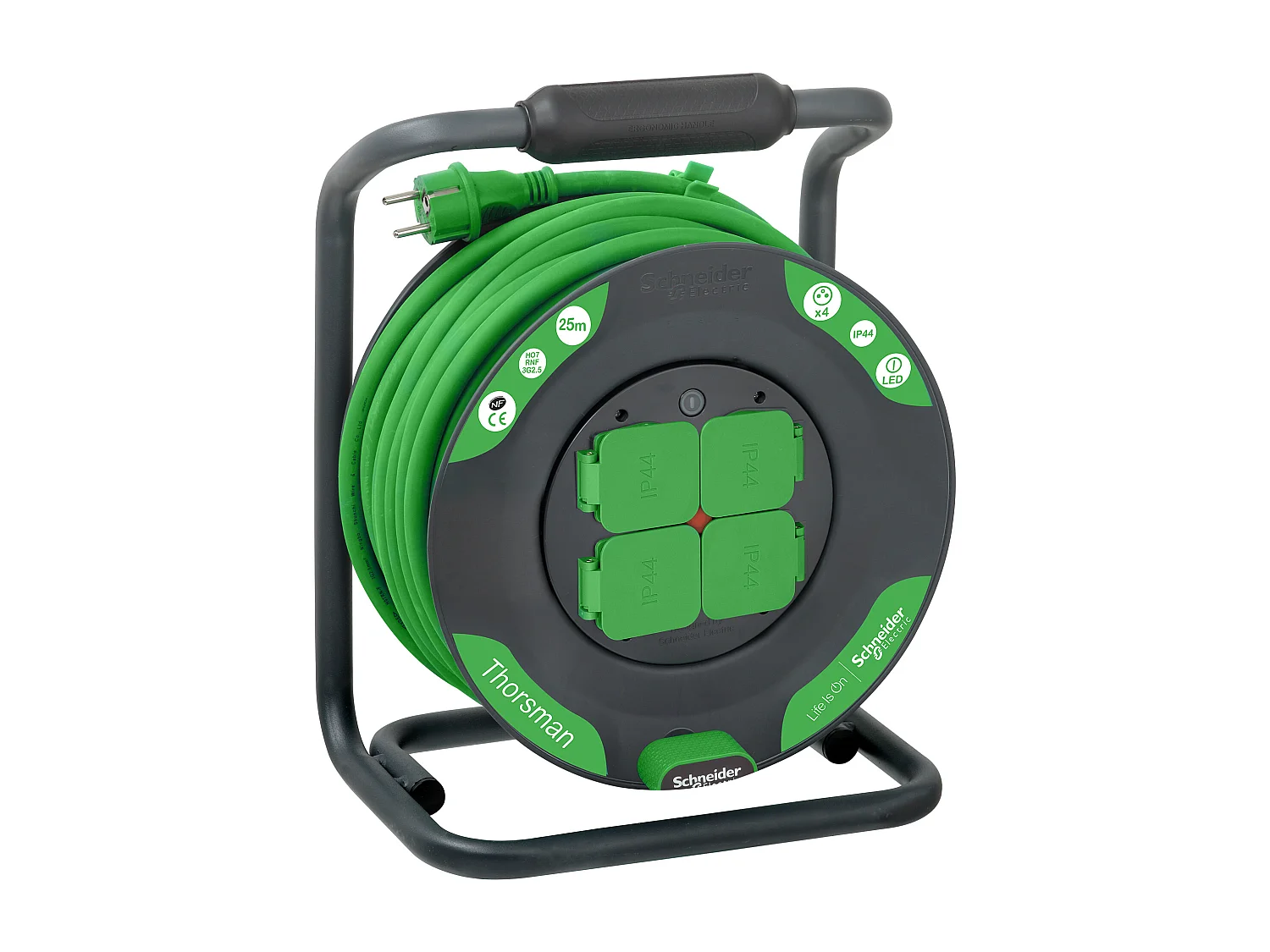 Klusoproller 25m H07RNF 4 Stopcontacten 16A IP44 - Schneider