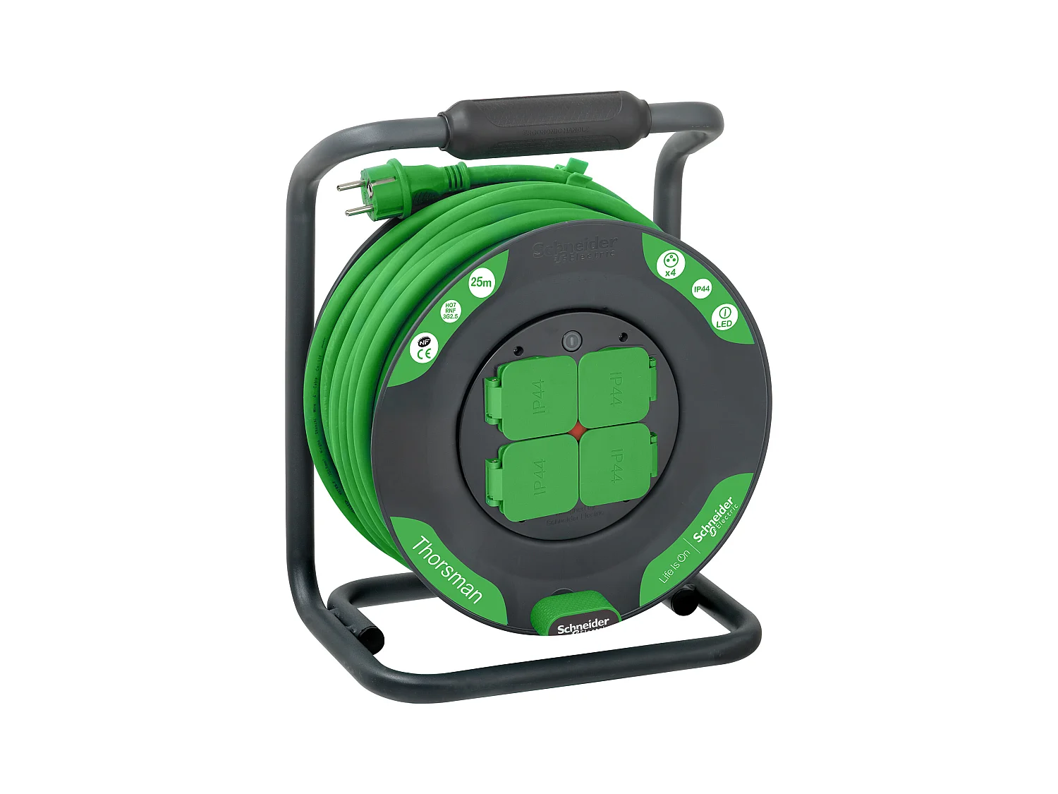 Enrouleur bricolage 25m H07RNF 4 prises 16A IP44 - Schneider