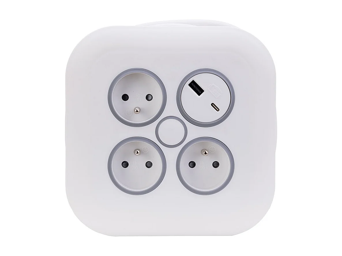 Enrouleur électrique domestique 3 prises + 2 USB-A/C - Blanc - Zenitech