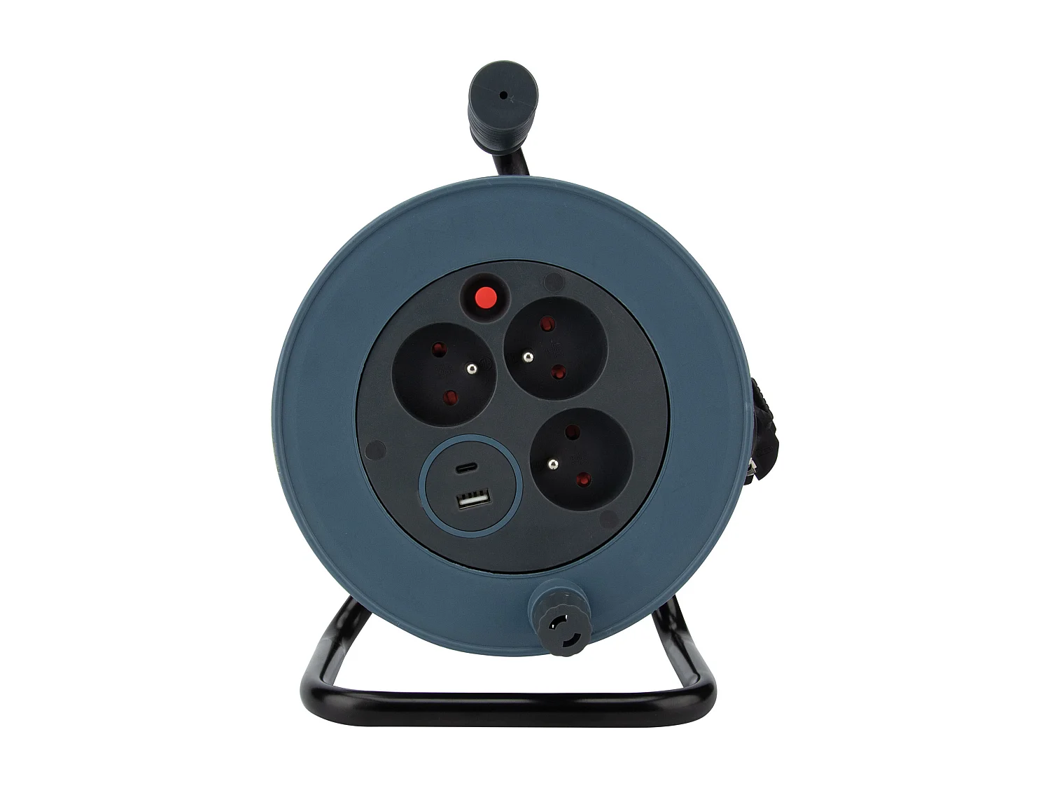 Enrouleur compact 3 prises + 2 USB C/A 12m - Gris - Zenitech