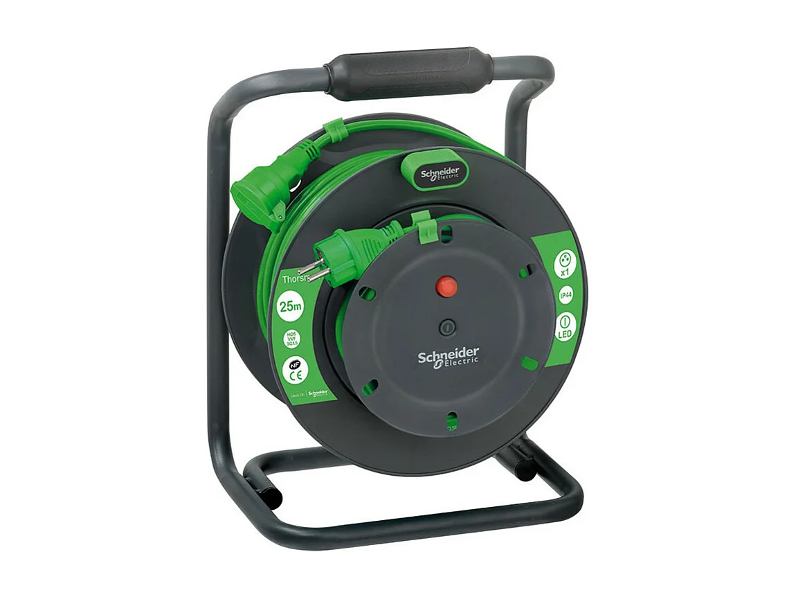 Prolongateur bricolage H05VVF 25m 1 prise 2P+T avec clapet IP44 - Schneider