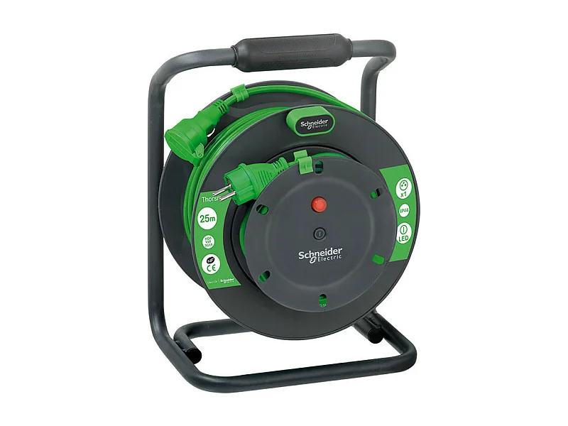 Prolongateur bricolage H05VVF 25m 1 prise 2P+T avec clapet IP44 - Schneider