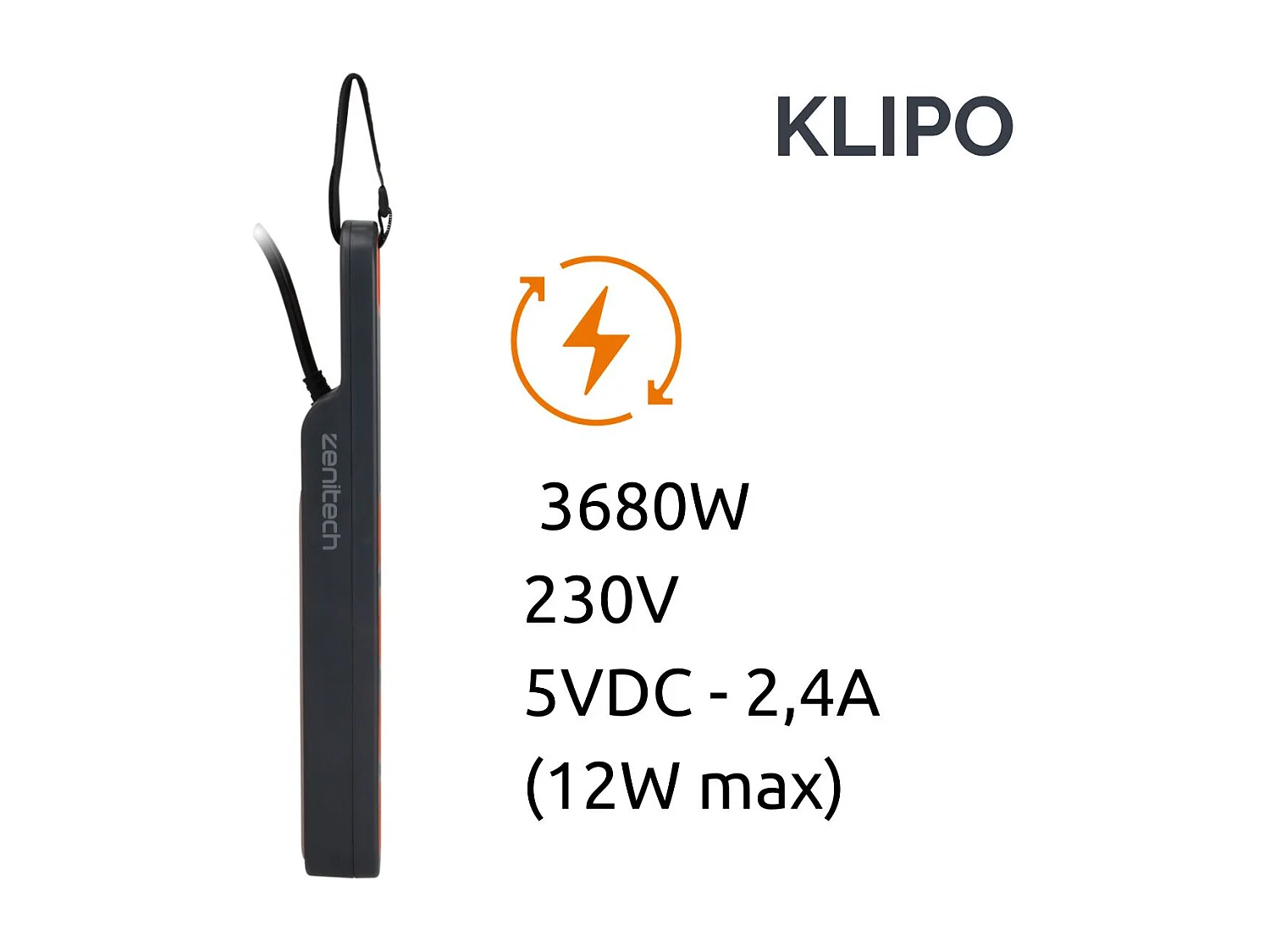 Bloc multiprise Klipo travaux et chantiers avec lampe LED - 3 prises 2P+T et USB Orange - Zenitech