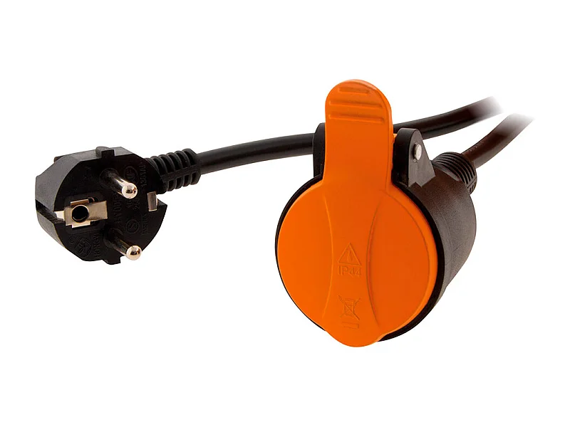 Rallonge étanche 2P+T H07RN-F 3x1,5mm² 10m avec clip de fixation - Orange - Zenitech