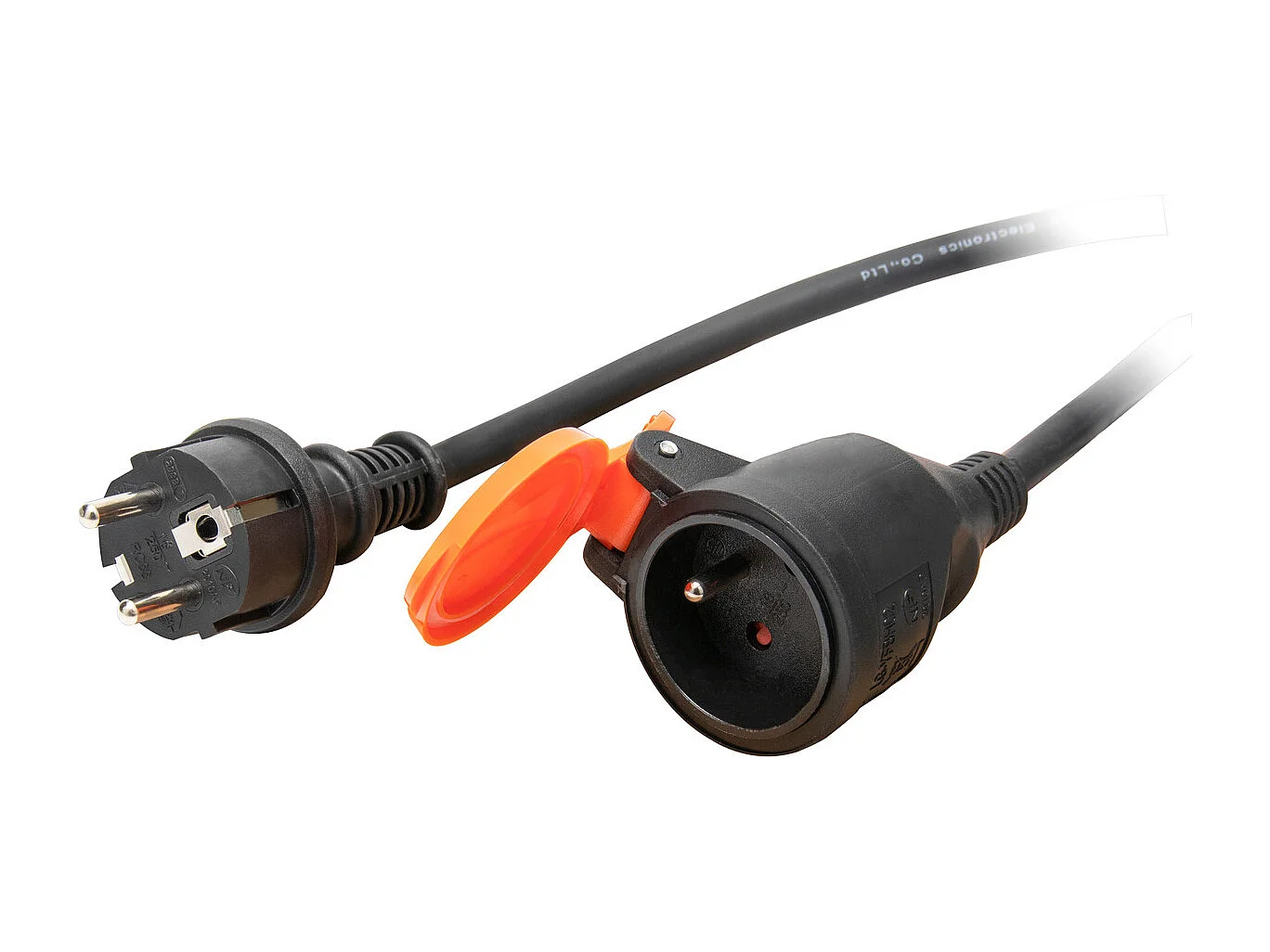 Rallonge étanche 2P+T H07RN-F 3x1,5mm² 10m avec clip de fixation - Orange - Zenitech