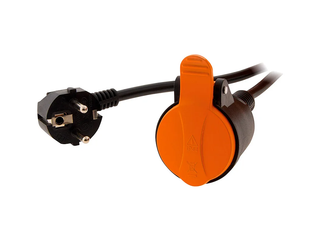 Rallonge étanche 2P+T H07RN-F 3x 1,5mm² 10m avec clip de fixation orange - Zenitech