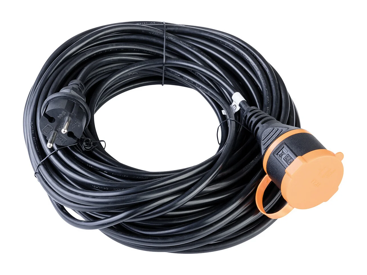 Rallonge étanche 2P H05VV-F 2x1,5mm² 10m avec clip de fixation - Orange - Zenitech