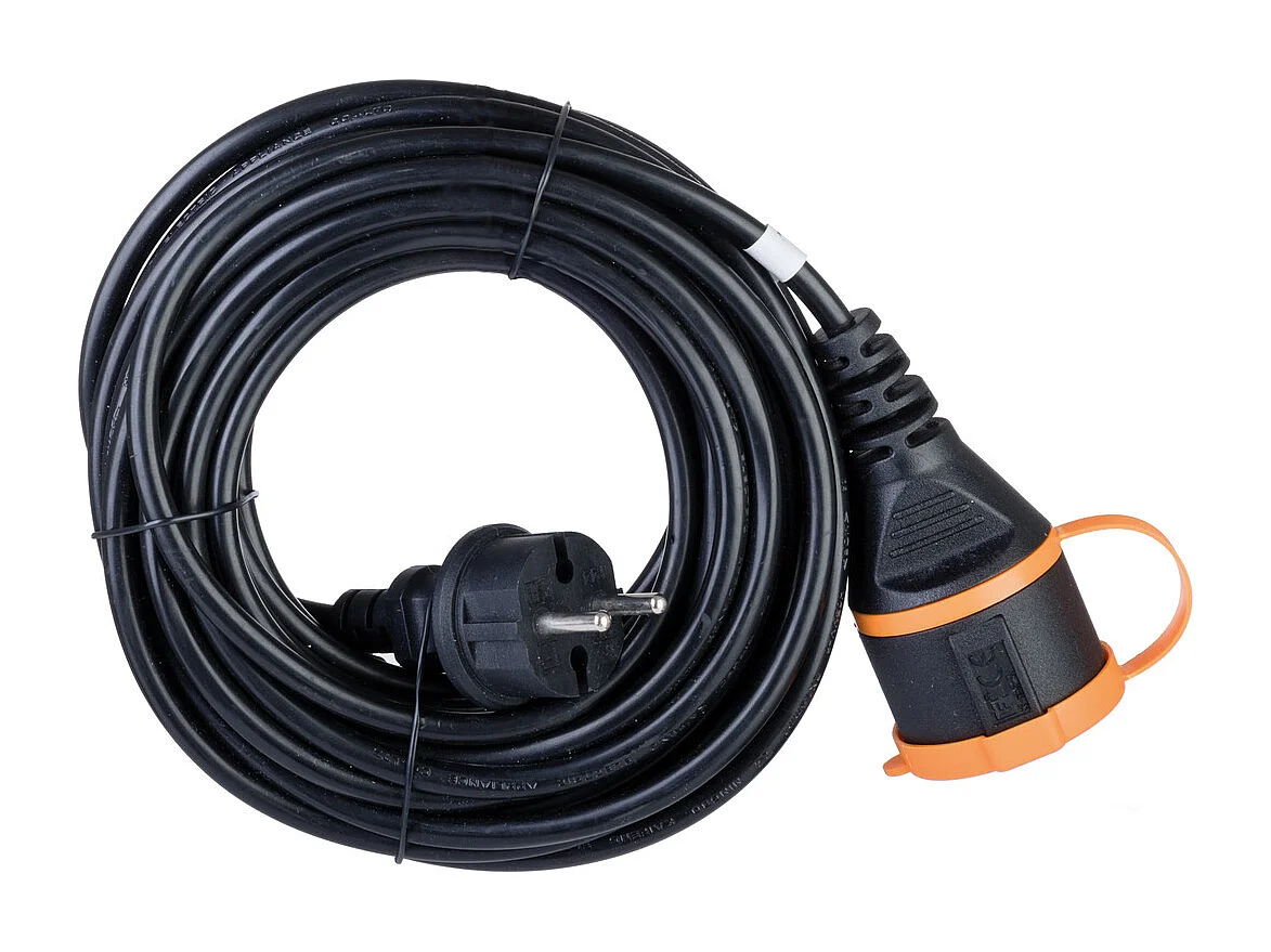 Rallonge étanche 2P H05VV-F 2x1,5mm² 10m avec clip de fixation - orange - Zenitech