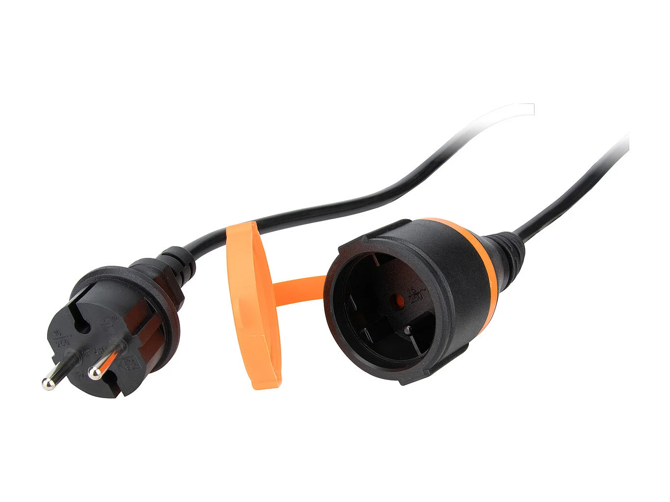 Rallonge étanche 2P H05VV-F 2x1,5mm² 10m avec clip de fixation - orange - Zenitech