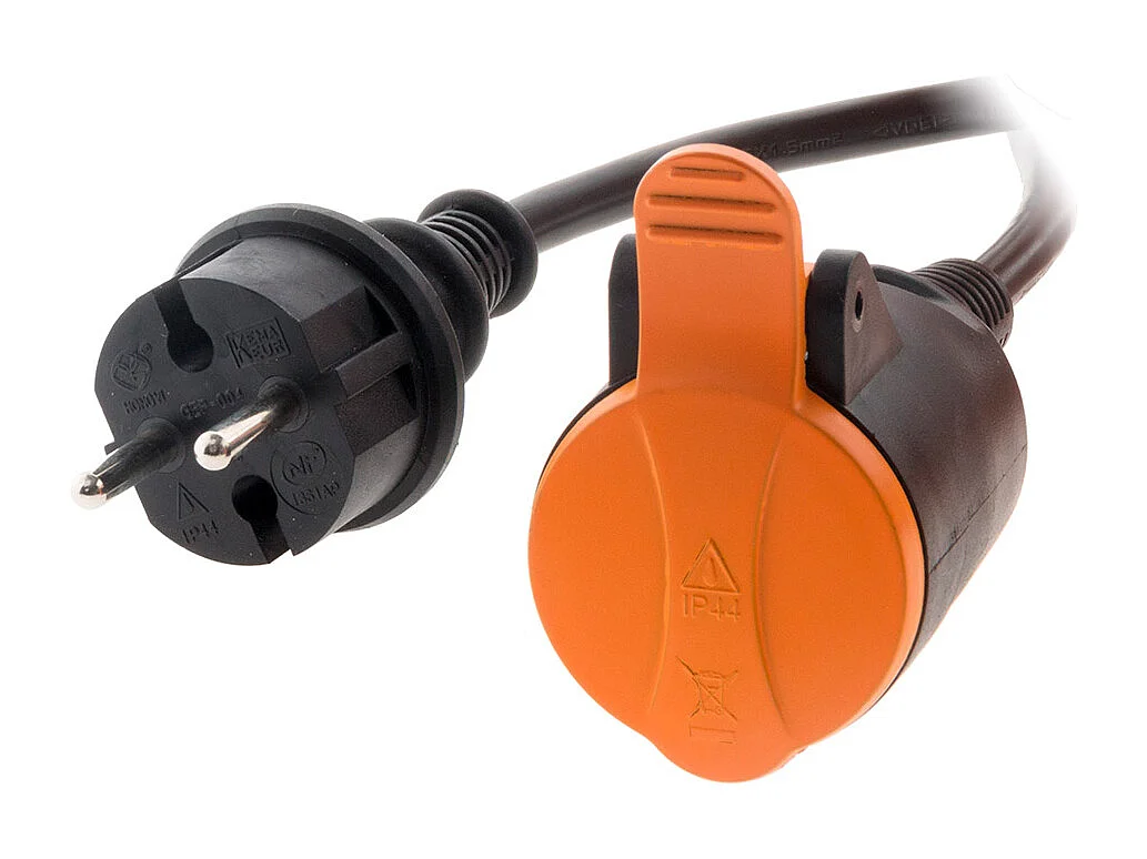 Rallonge étanche 2P H05VV-F 2x1,5mm² 25m avec clip de fixation - Orange - Zenitech