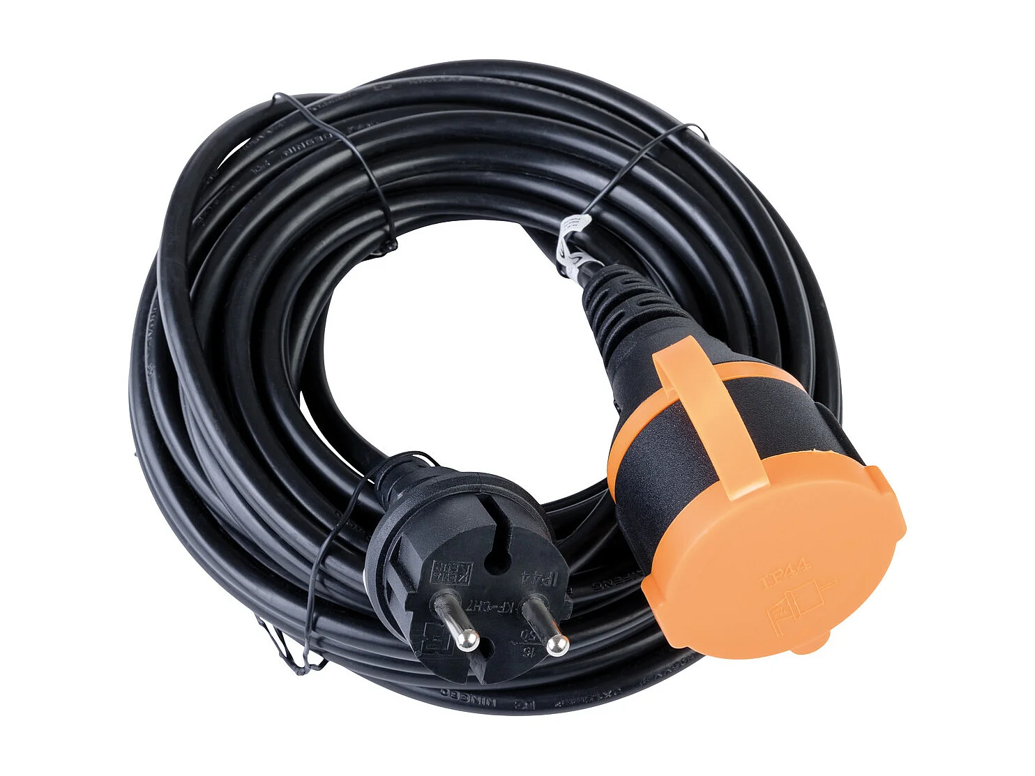 Rallonge étanche 2P H05VV-F 2x1,5mm² 25m avec clip de fixation - Orange - Zenitech