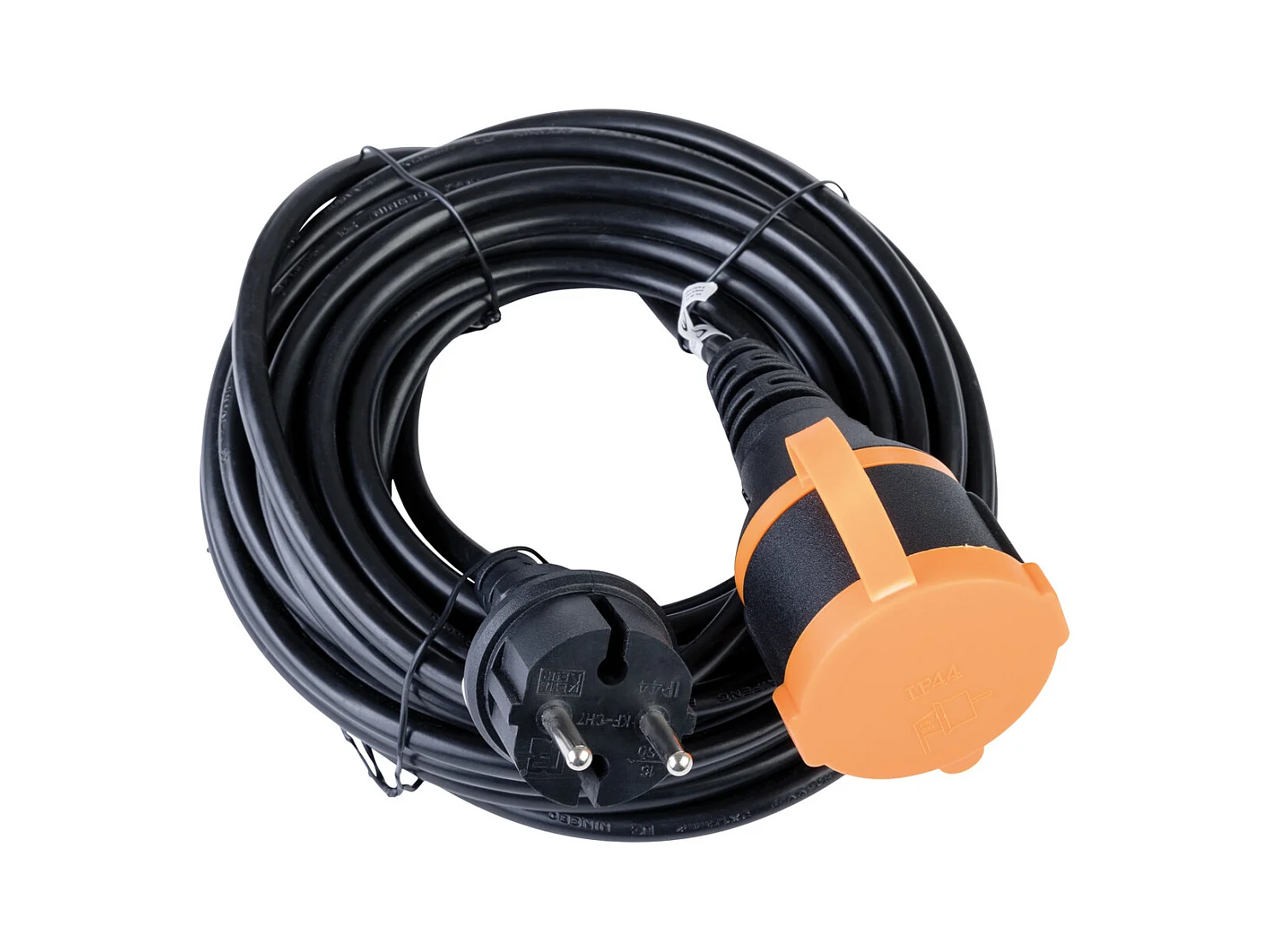 Waterdichte verlengkabel 25m 2P H05VV-F 2x 1,5mm² met oranje bevestigingsclip - Zenitech
