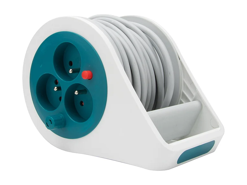 Mini enrouleur design 3 prises 2P+T - 7m - Bleu - Zenitech