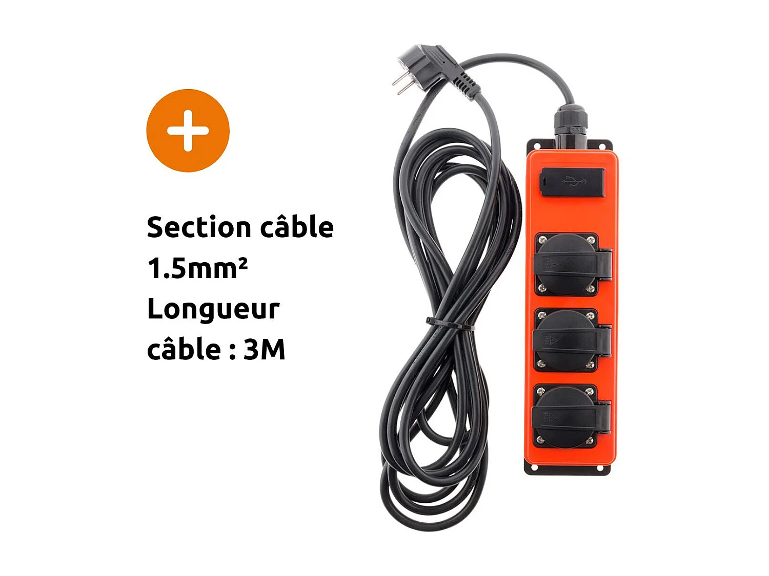 Multiprise étanche 3 prises 16A 2P+T + USB - Zenitech