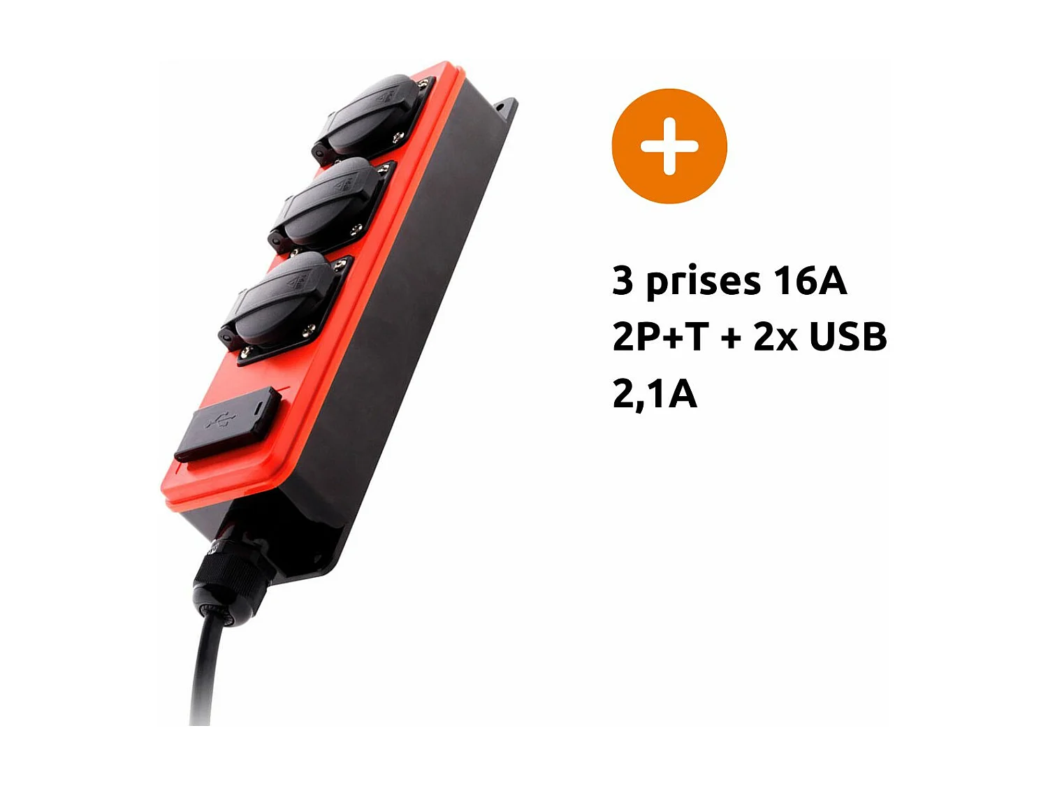 Multiprise étanche 3 prises 16A 2P+T + USB - Zenitech