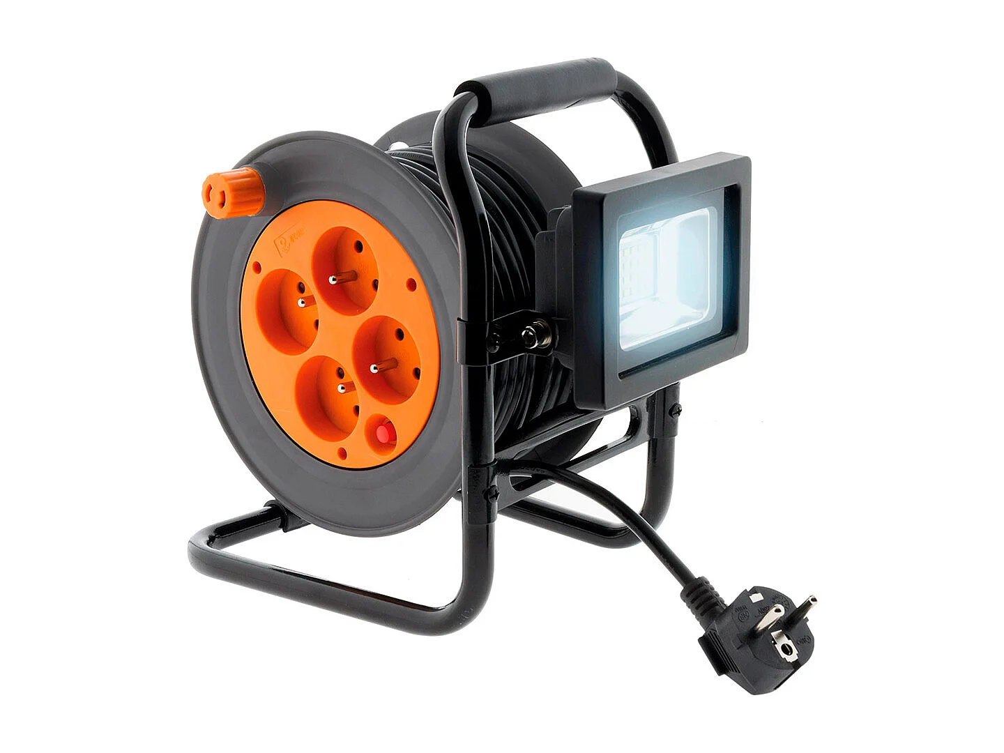 Zwijacz elektryczny 4 gniazdka 16A 2P+T + reflektor LED 15m - Pomarańczowy Zenitech