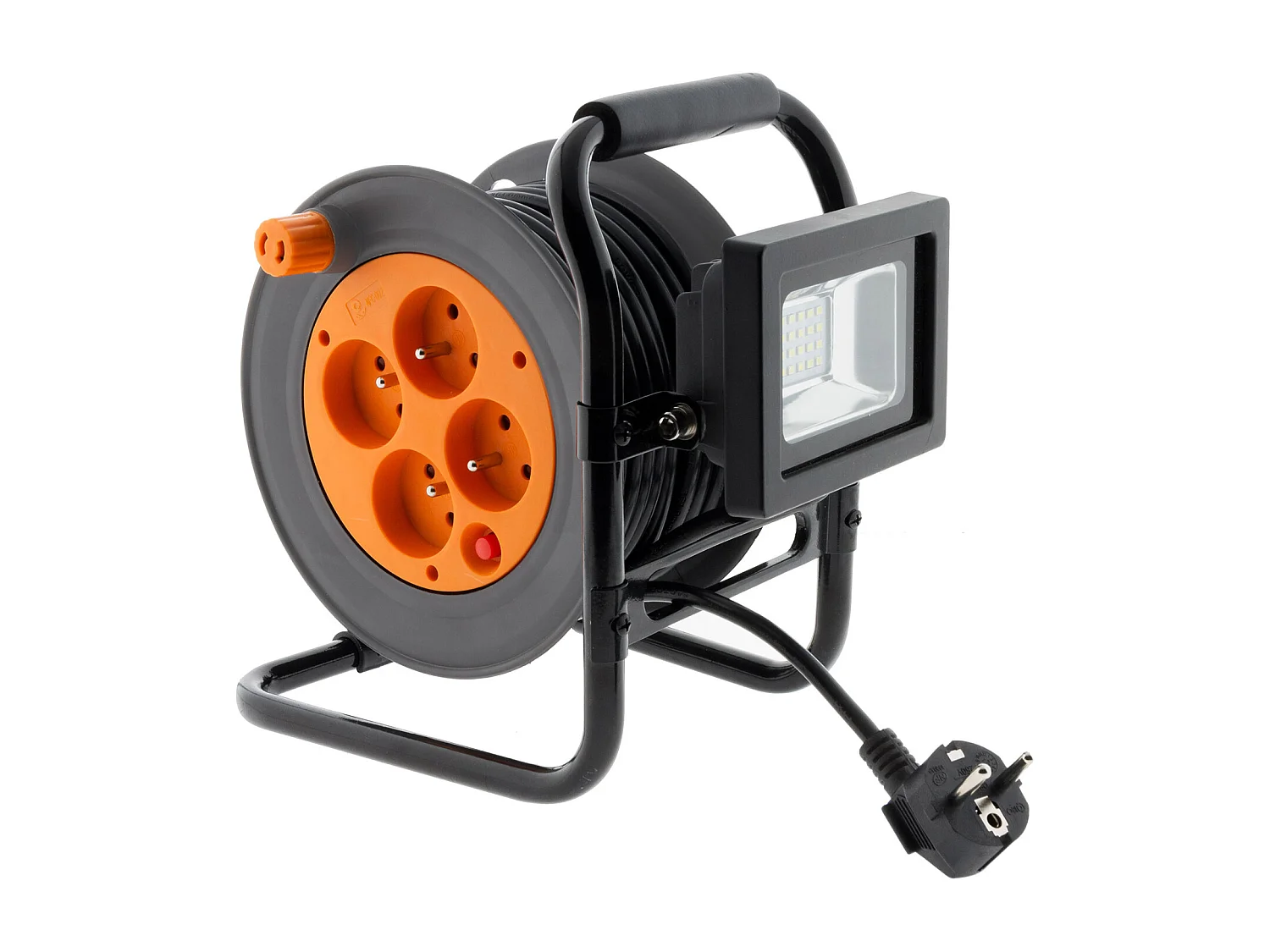 Zwijacz elektryczny 4 gniazdka 16A 2P+T + reflektor LED 15m - Pomarańczowy Zenitech