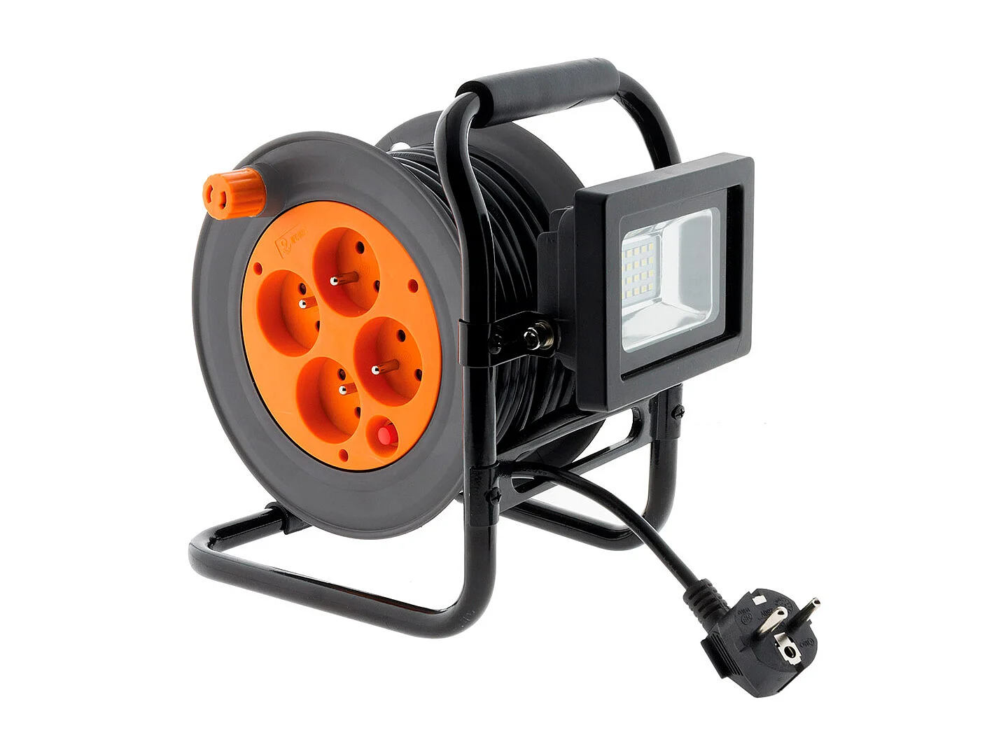 Zwijacz elektryczny 4 gniazdka 16A 2P+T + reflektor LED 15m - Pomarańczowy Zenitech