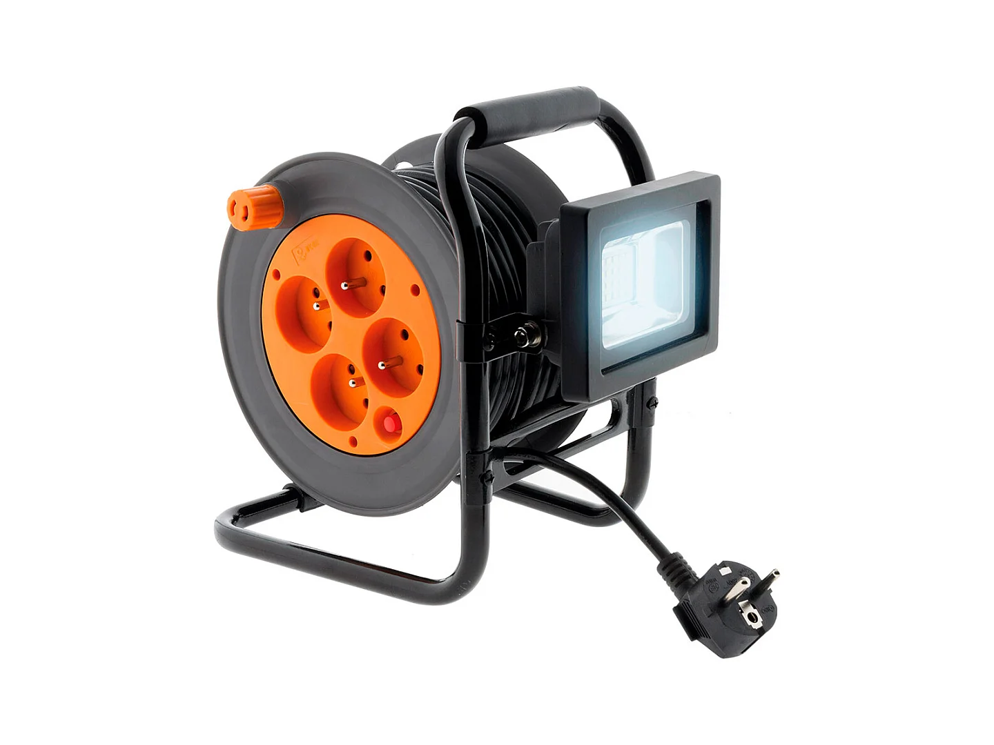 Enrouleur électrique 4 x 2P+T + projecteur LED 15m - Orange - Zenitech