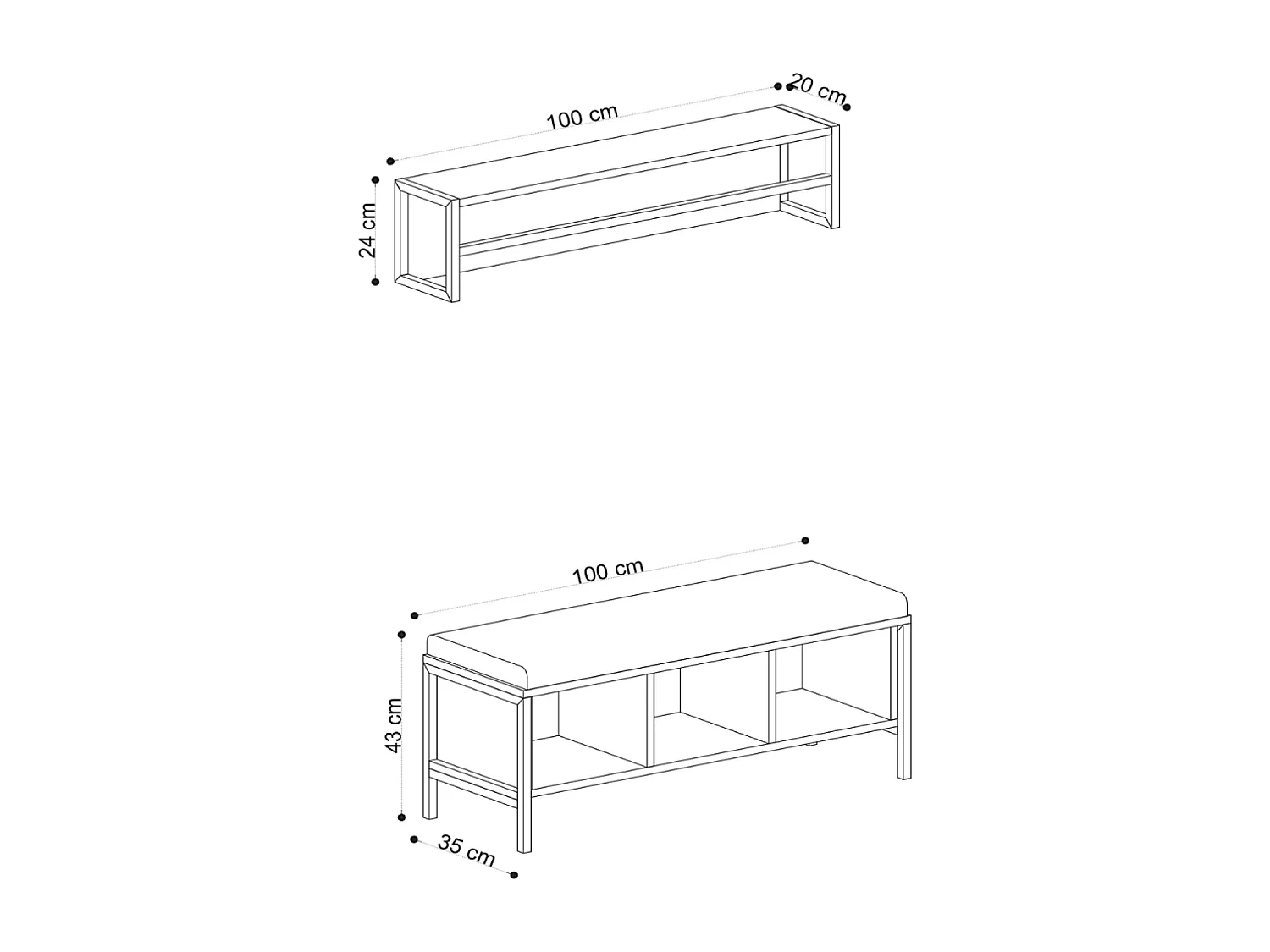 Mueble de entrada mural de madera y negro con 3 nichos TORUN