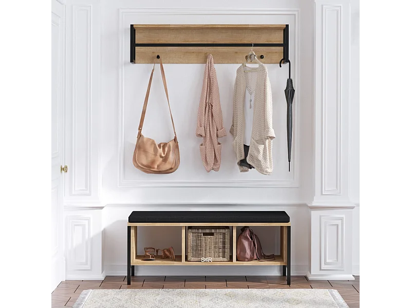 Wandkapstok van Hout en Zwart met 3 Nissen TORUN