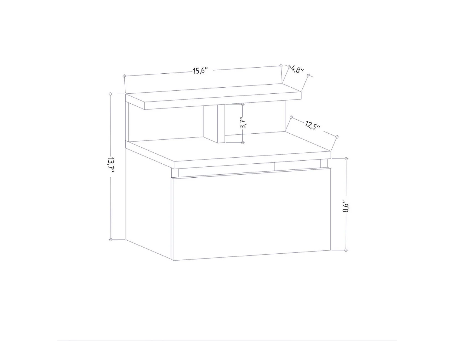 Comodino murale in legno con cassetto e ripiano VISBY