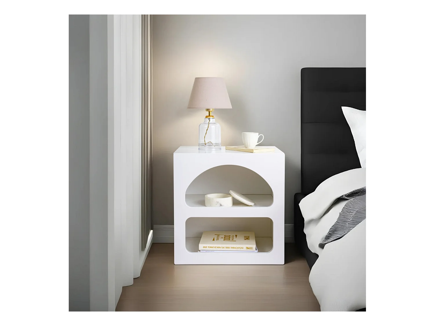 Table de chevet avec niches blanc AMAL