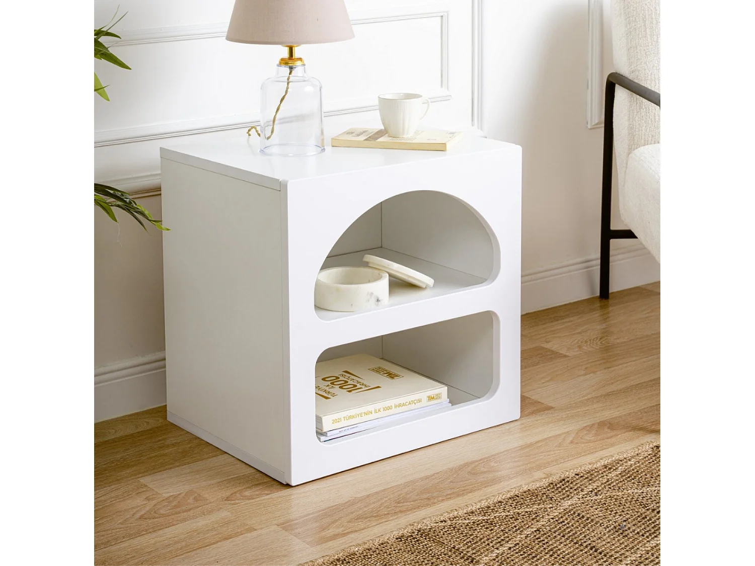 Table de chevet avec niches blanc AMAL