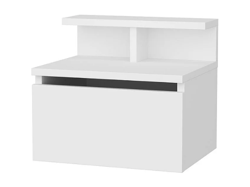 Comodino sospeso bianco con cassetto e ripiano VISBY