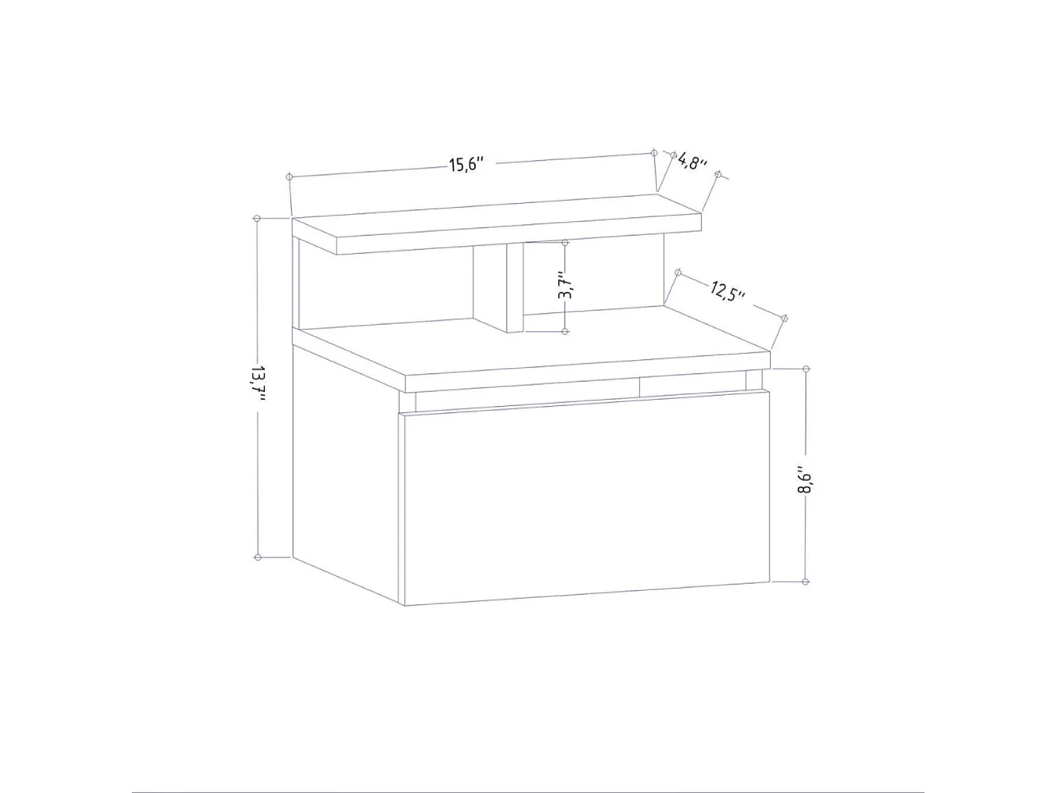 Comodino murale antracite con cassetto e ripiano VISBY