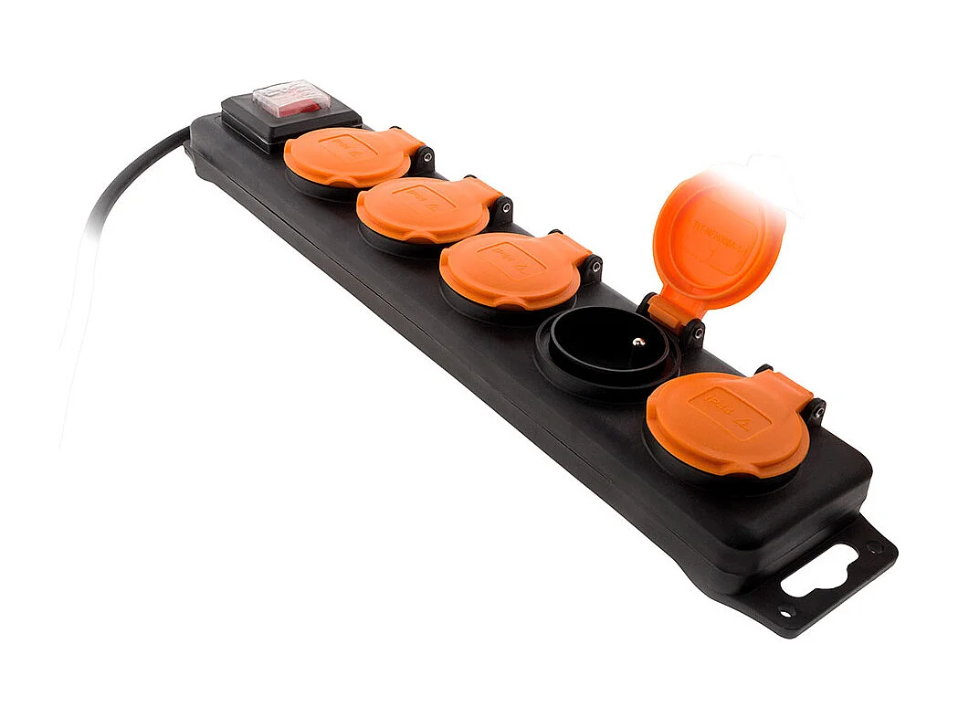 Wasserdichte Steckdosenleiste IP44 5 Steckdosen 16A 2P+T mit Klappen und Schalter - Kabel HO5RRF 3G1mm² 1,5m
