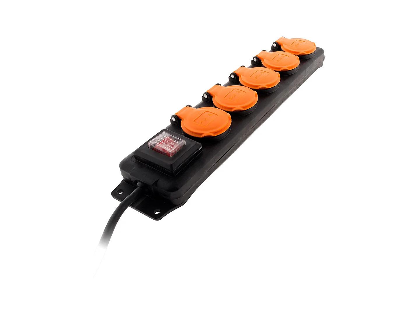 Bloc étanche IP44 5 prises 16A 2P+T avec clapets et interrupteur - Câble HO5RRF 3G1mm² de 1,5m Noir - Zenitech