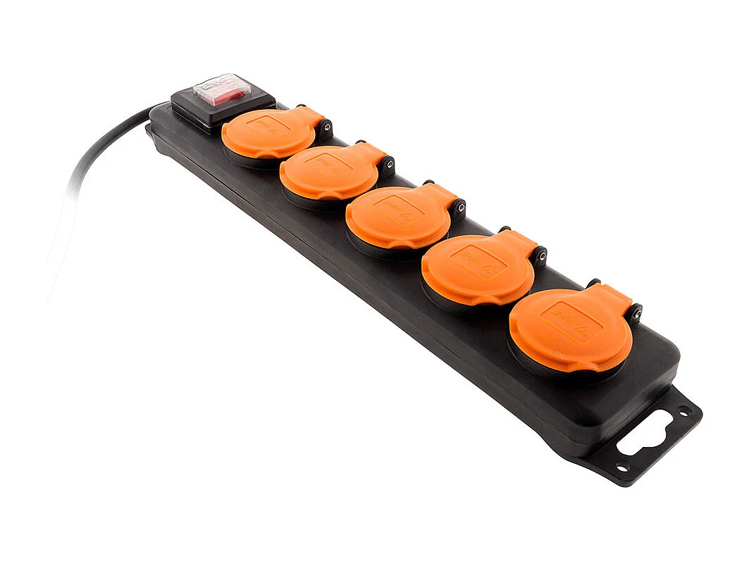 Bloc étanche IP44 5 prises 16A 2P+T avec clapets et interrupteur - Câble HO5RRF 3G1mm² de 1,5m Noir - Zenitech