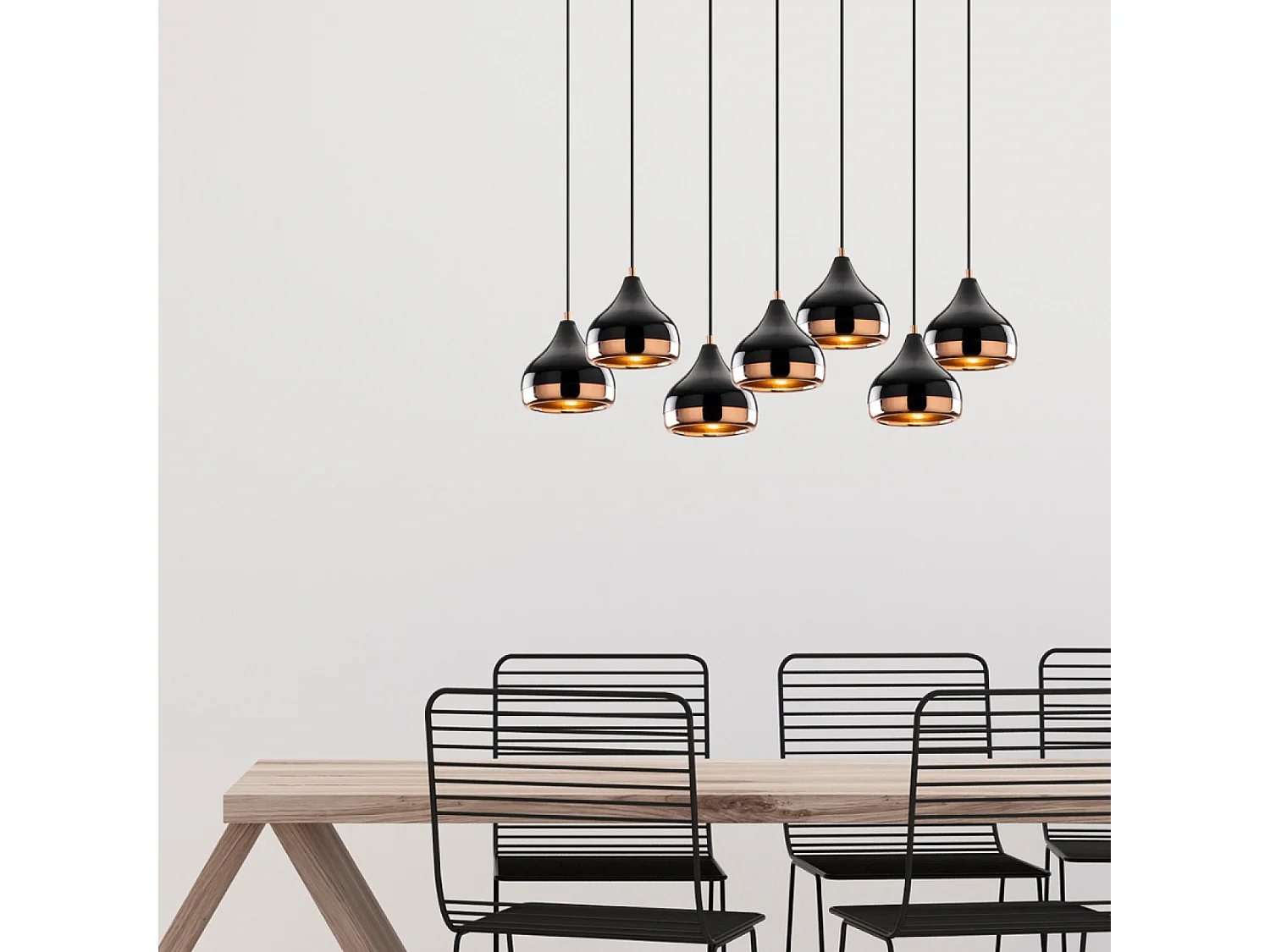 Suspension filaire noire et cuivrée 7 lampes MAYA