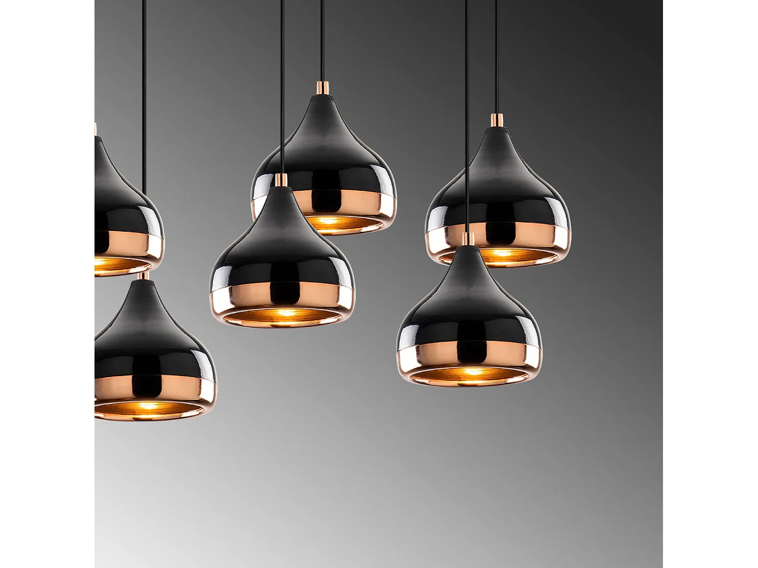 Suspension filaire noire et cuivrée 7 lampes MAYA