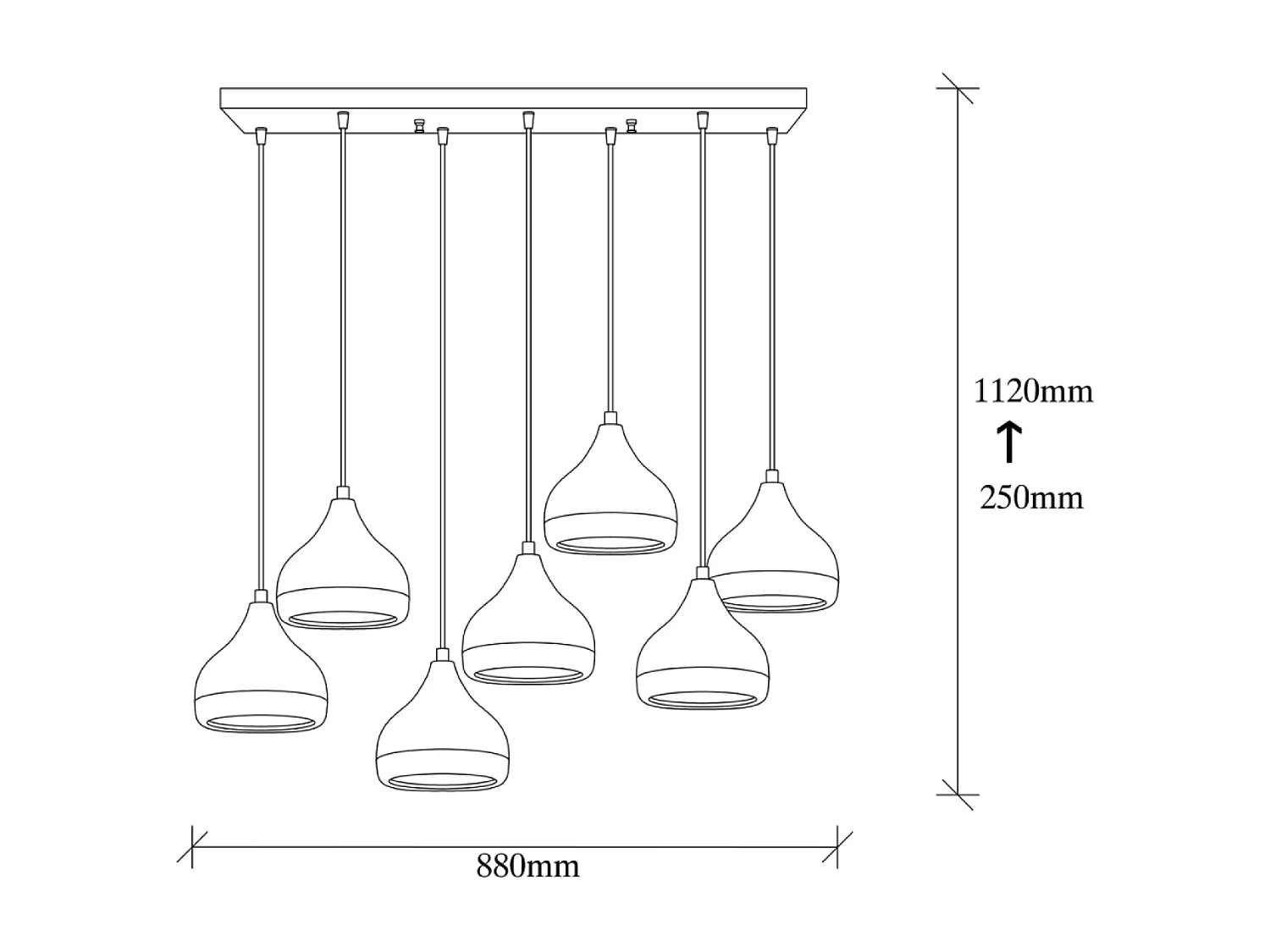 Suspension filaire noire et cuivrée 7 lampes MAYA