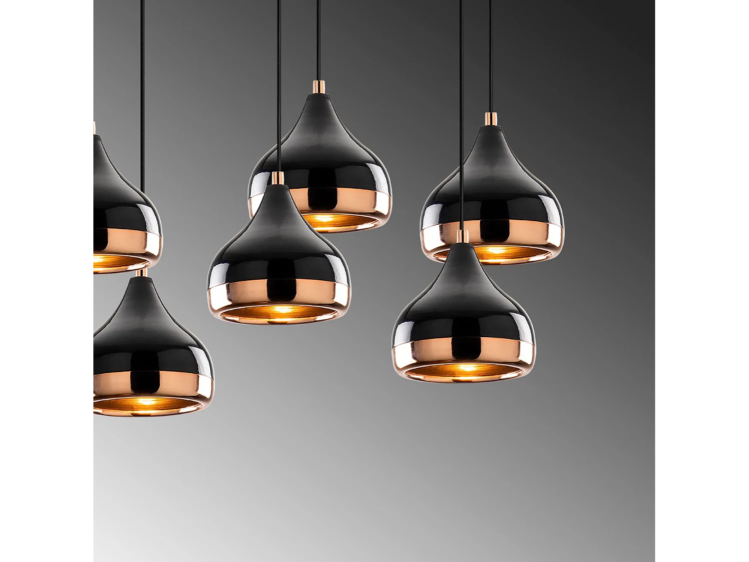 Suspension filaire noire et cuivrée 7 lampes MAYA