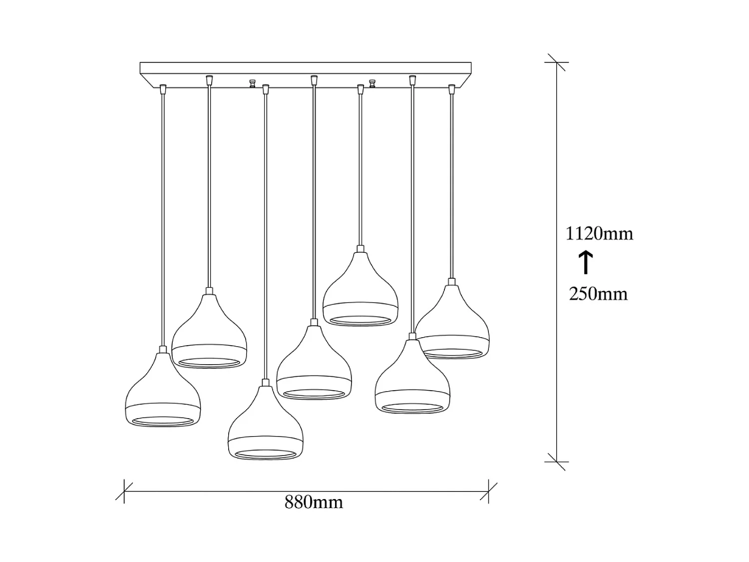 Suspension filaire noire et cuivrée 7 lampes MAYA