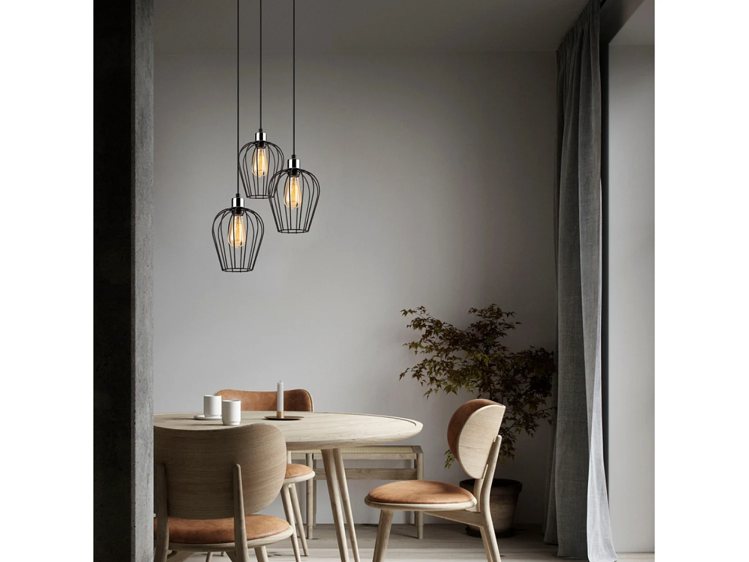 Suspension filaire noire 3 lampes MIA