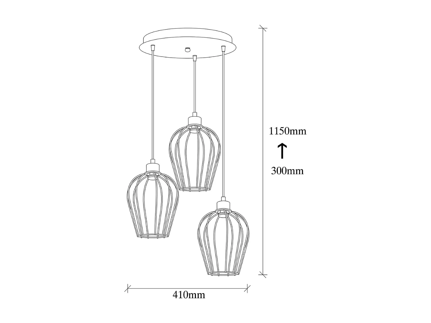 Suspension filaire noire 3 lampes MIA