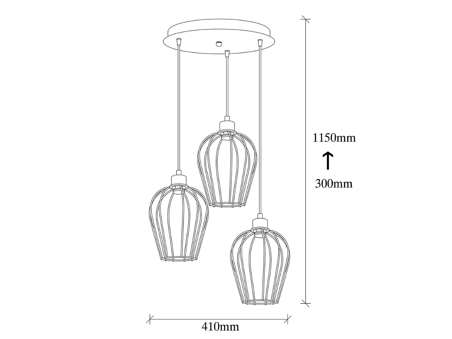 Suspension filaire noire 3 lampes MIA