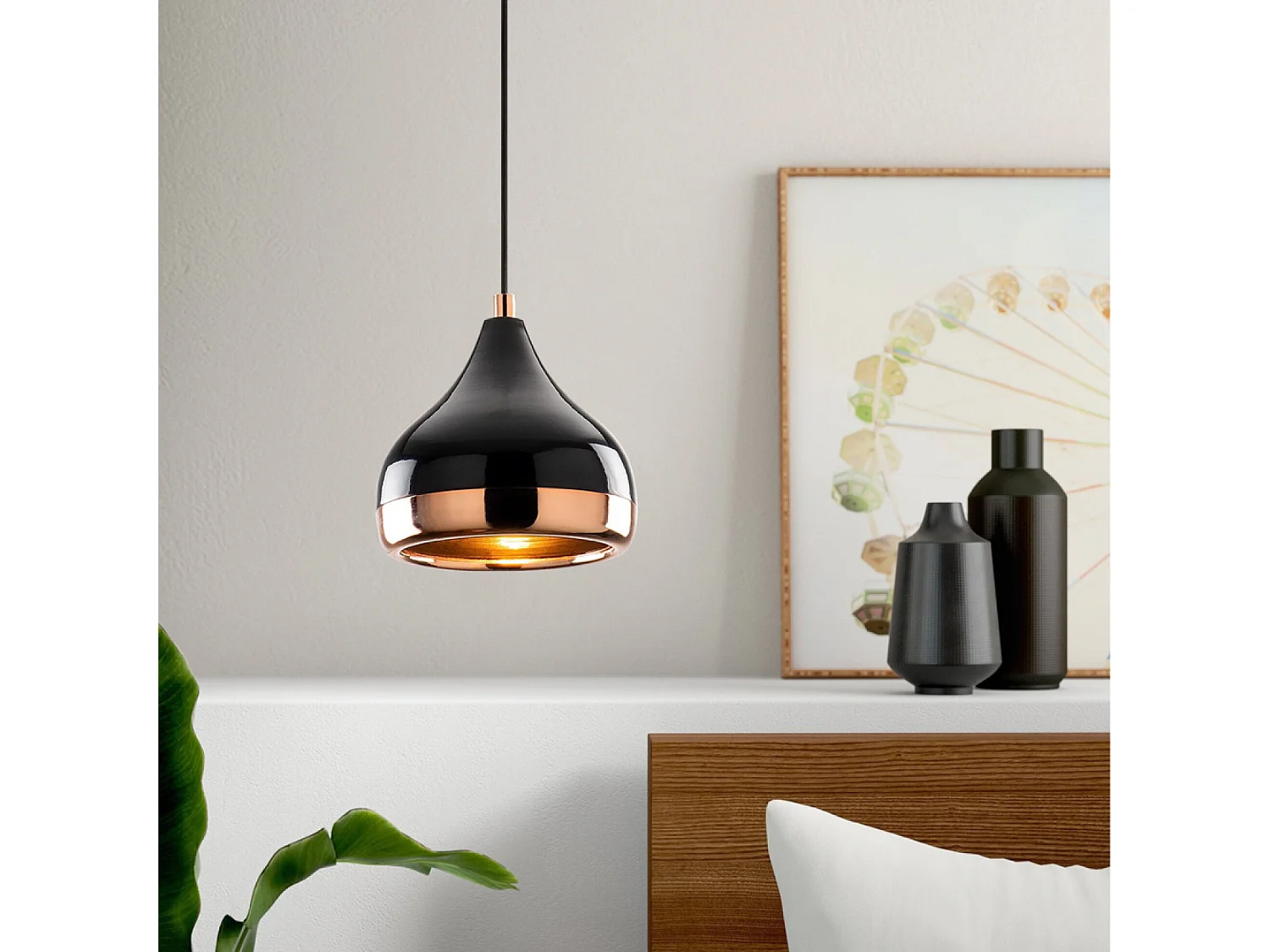 Candeeiro suspenso preto e cobre MAYA - Design elegante e moderno