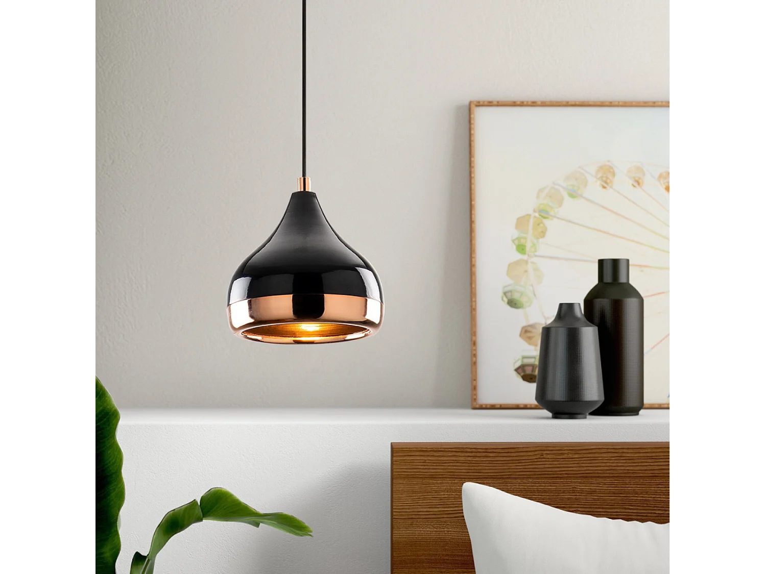 Suspension filaire noire et cuivrée MAYA