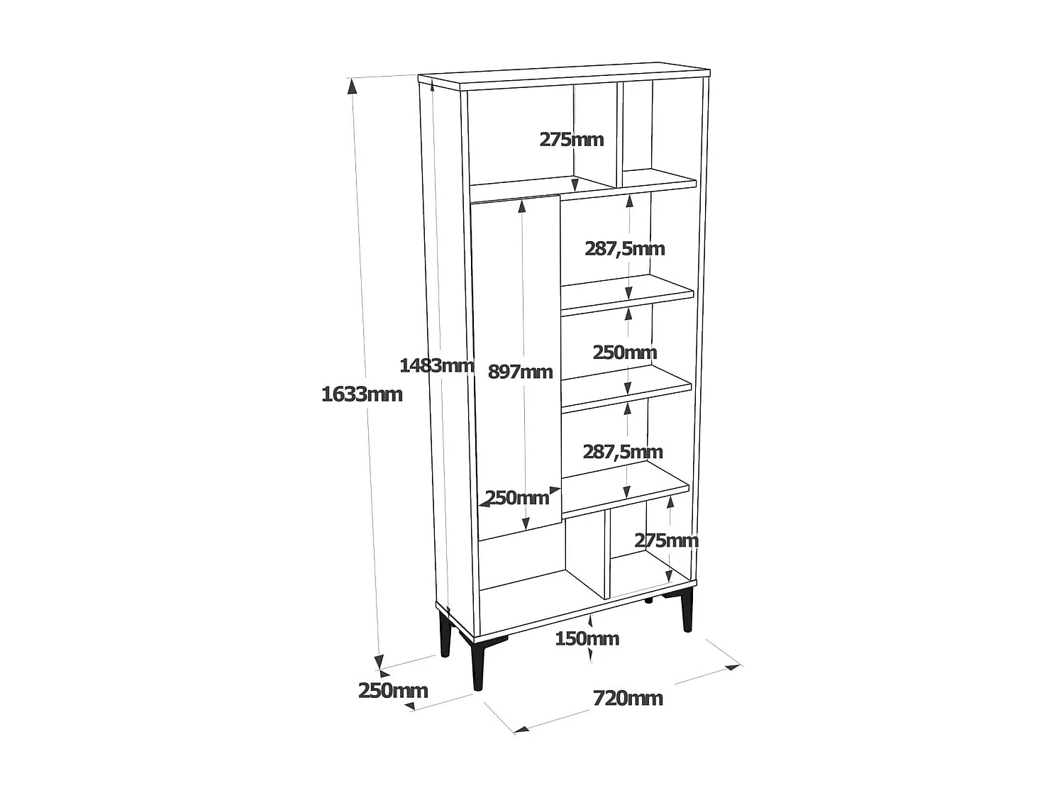 Libreria Rebecca Mobili Kanak 163,5x72x25 Truciolato PVC Rovere Chiaro Grigio Scuro Moderno