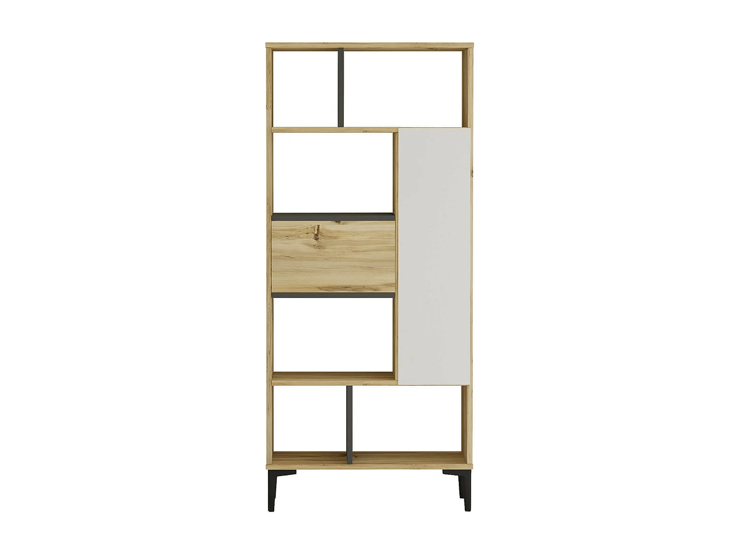 Libreria Rebecca Mobili Kanak 163,5x72x25 Truciolato PVC Rovere Chiaro Grigio Scuro Moderno