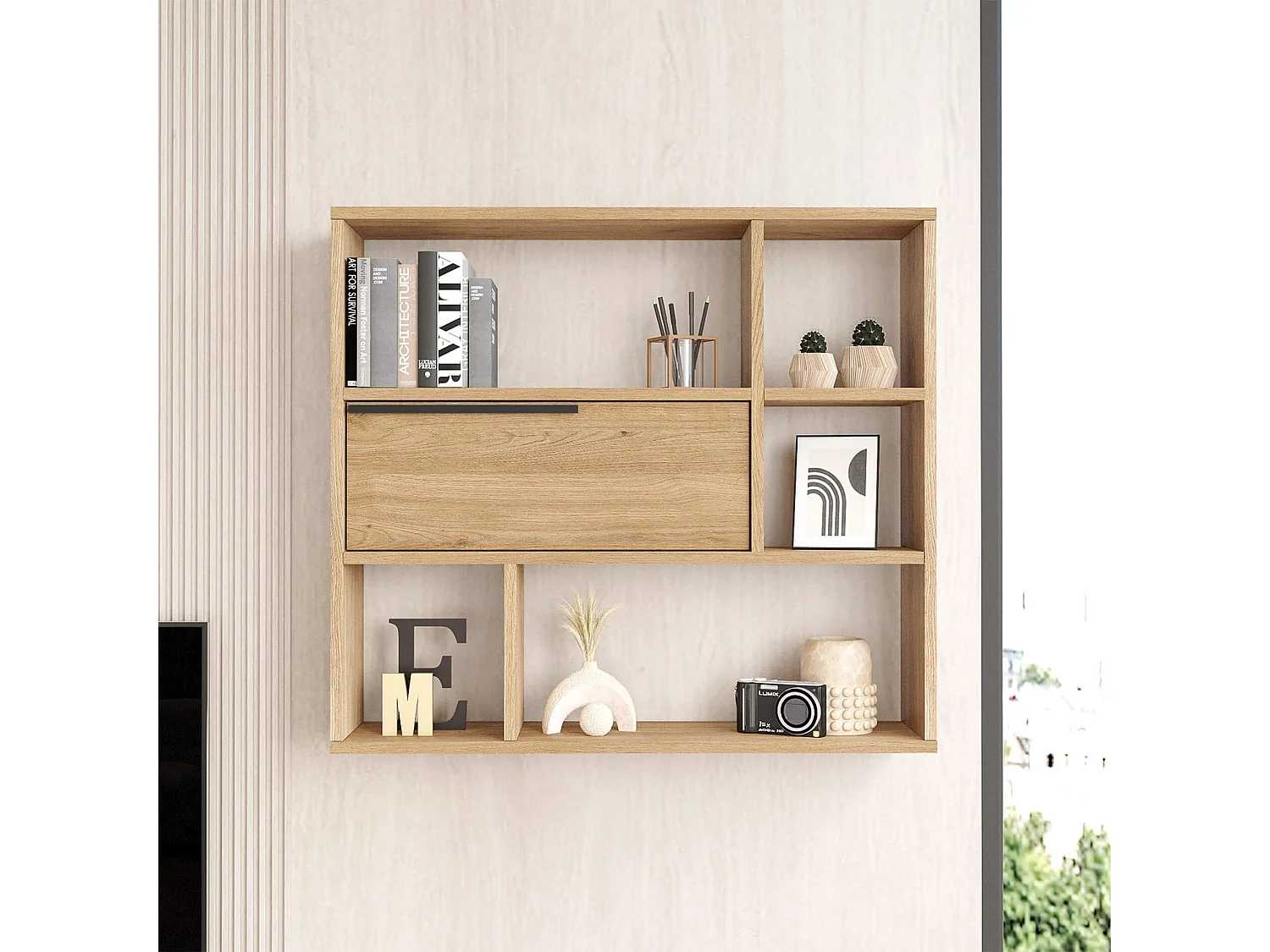 Estante de pared Rebecca Mobili Harad 81x90x22 Tablero de partículas Roble Claro Moderno