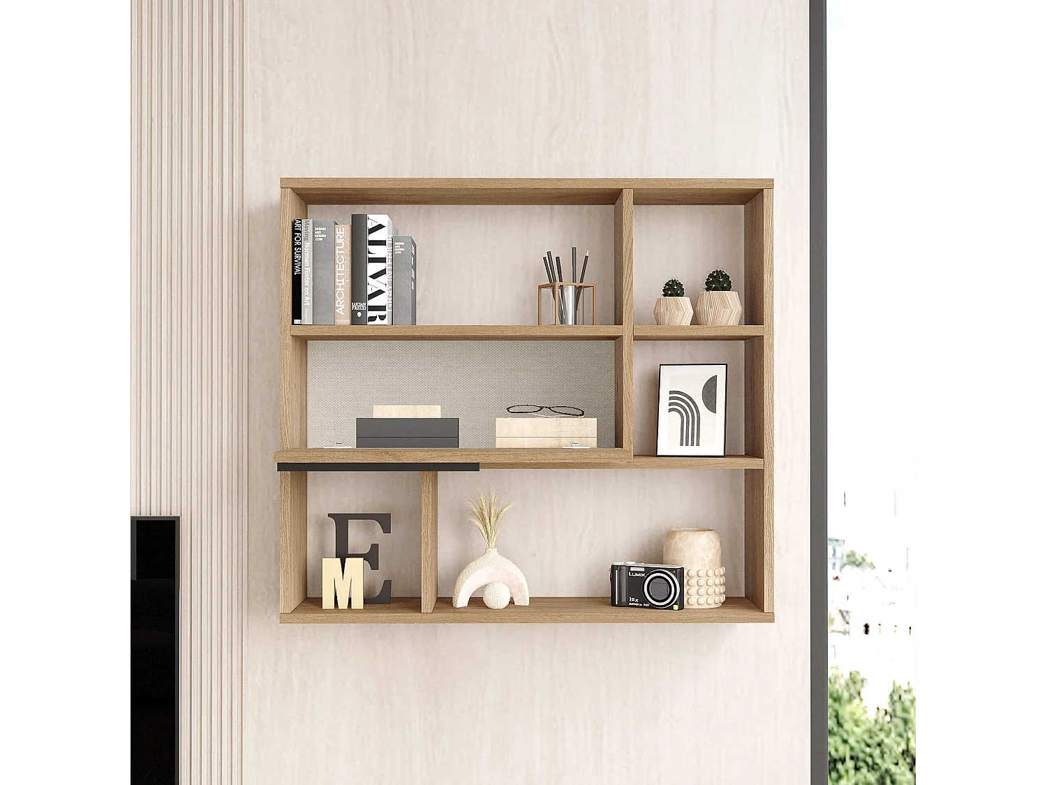 Estante de pared Rebecca Mobili Harad 81x90x22 Tablero de partículas Roble Claro Moderno