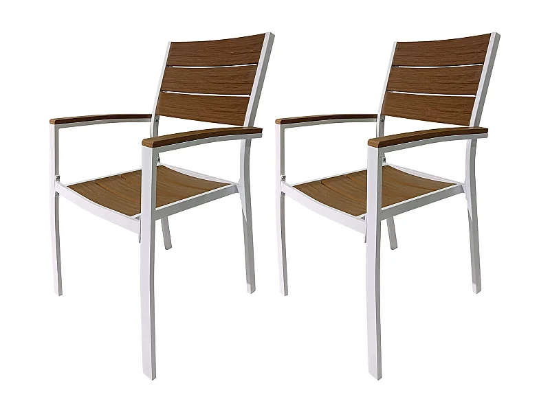 Sillas de exterior Rebecca Mobili Copal 89,5x56x60,5 Aluminio Polywood Blanco Marrón Moderno CONJUNTO 2 piezas Para montar