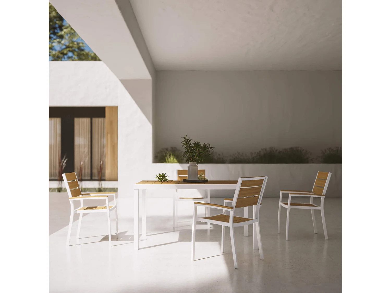 Sillas de exterior Rebecca Mobili Copal 89,5x56x60,5 Aluminio Polywood Blanco Marrón Moderno CONJUNTO 2 piezas Para montar